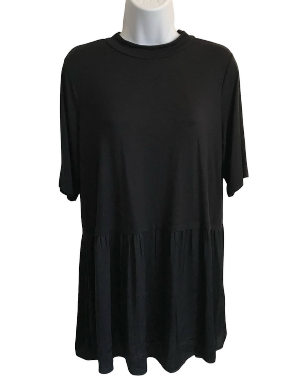 Maternity A Pea in the Pod Women’s L Black SS Drop Waist Babydoll Mini Dress NWT